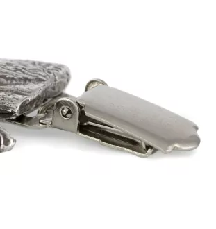 Kerry Blue Terrier, Irish Blue Terrier - brooch with a clip, holder for a start number, silver-plated dog show pin from the Art-Dog brand