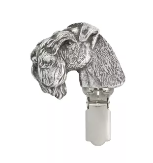 Kerry Blue Terrier, Irish Blue Terrier - brooch with a clip, holder for a start number, silver-plated dog show pin from the Art-Dog brand
