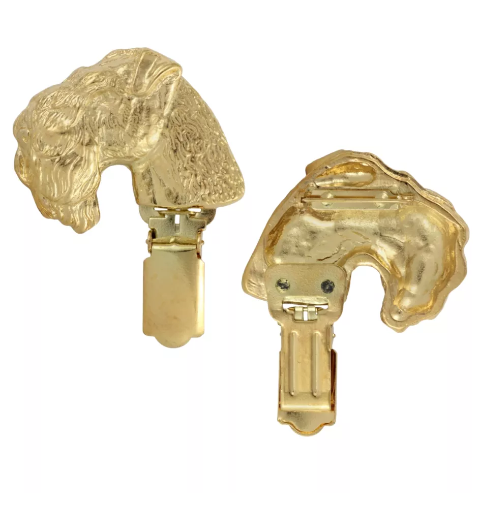 Kerry Blue Terrier, Irish Blue Terrier - brooch with a clip, gold-plated holder for a race number, elegant dog show pin from Art-Dog brand