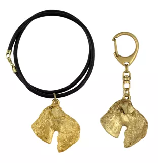 Kerry Blue Terrier, Irish Blue Terrier - keychain and necklace with a dog in a box, high-quality gold-plated product, Art-Dog brand