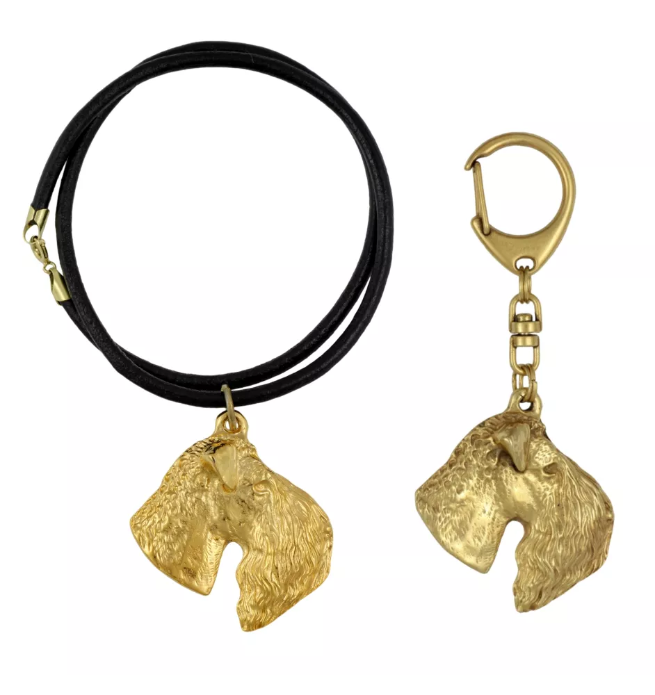 Kerry Blue Terrier, Irish Blue Terrier - keychain and necklace with a dog in a box, high-quality gold-plated product, Art-Dog brand