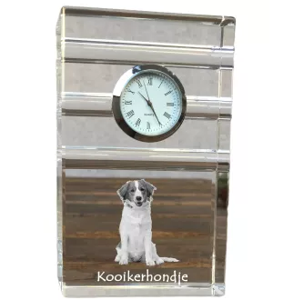 Kooikerhondje - Glasuhr mit Foto, Foto eines Hundes im Kristall, personalisierte Tischuhr für das Büro der Marke Art-Dog