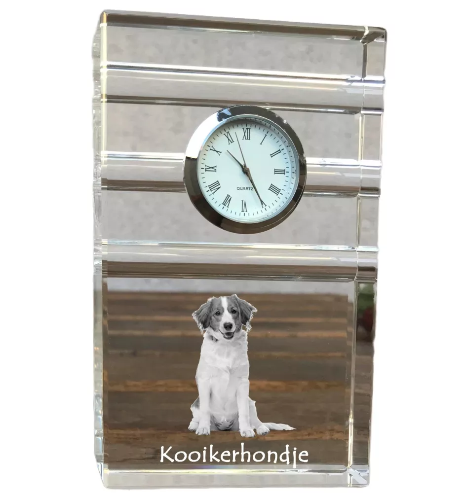 Kooikerhondje - glass clock with a photo, photo of a dog in crystal, personalized standing office clock by Art-Dog brand