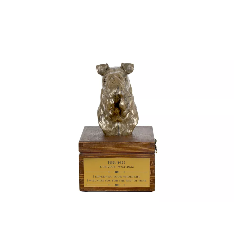 Kerry Blue Terrier, Irish Blue Terrier - urn for dog ashes with a statuette, small urn for a dog, personalized urn with a bust of a dog by Art-Dog brand