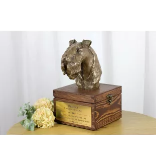 Kerry Blue Terrier, Irish Blue Terrier - urn for dog ashes with a statuette, small urn for a dog, personalized urn with a bust of a dog by Art-Dog brand