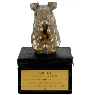 Kerry Blue Terrier, Irish Blue Terrier - an urn with an engraving and a sculpture of a dog, a handmade product by the Art-Dog brand.