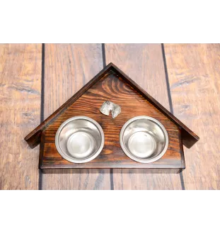 Terrier Kerry Blue - support en bois avec des bols pour chien, bols pour chien décoratifs, cadeau pour l'adoption d'un chien de la marque Art-Dog