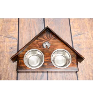 Terrier Kerry Blue I - support en bois avec des bols pour chien, bols pour chien décoratifs, cadeau pour l'adoption d'un chien de la marque Art-Dog