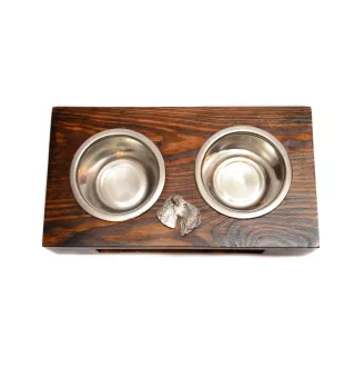 Kerry Blue Terrier, Irish Blue Terrier - wooden stand with bowls for a dog, steel dog bowls, a gift for adopting a dog from the Art-Dog brand