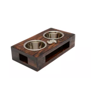 Kerry Blue Terrier, Irish Blue Terrier - wooden stand with bowls for a dog, steel dog bowls, a gift for adopting a dog from the Art-Dog brand