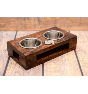 Kerry Blue Terrier, Irish Blue Terrier - wooden stand with bowls for a dog, steel dog bowls, a gift for adopting a dog from the Art-Dog brand