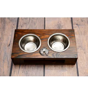 Terrier Kerry Blue I - support en bois avec des bols pour chien, bols pour chien en acier, cadeau pour l'adoption d'un chien de la marque Art-Dog