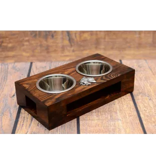 Kerry Blue Terrier, Irish Blue Terrier I - wooden stand with bowls for a dog, steel dog bowls, a gift for adopting a dog from the Art-Dog brand