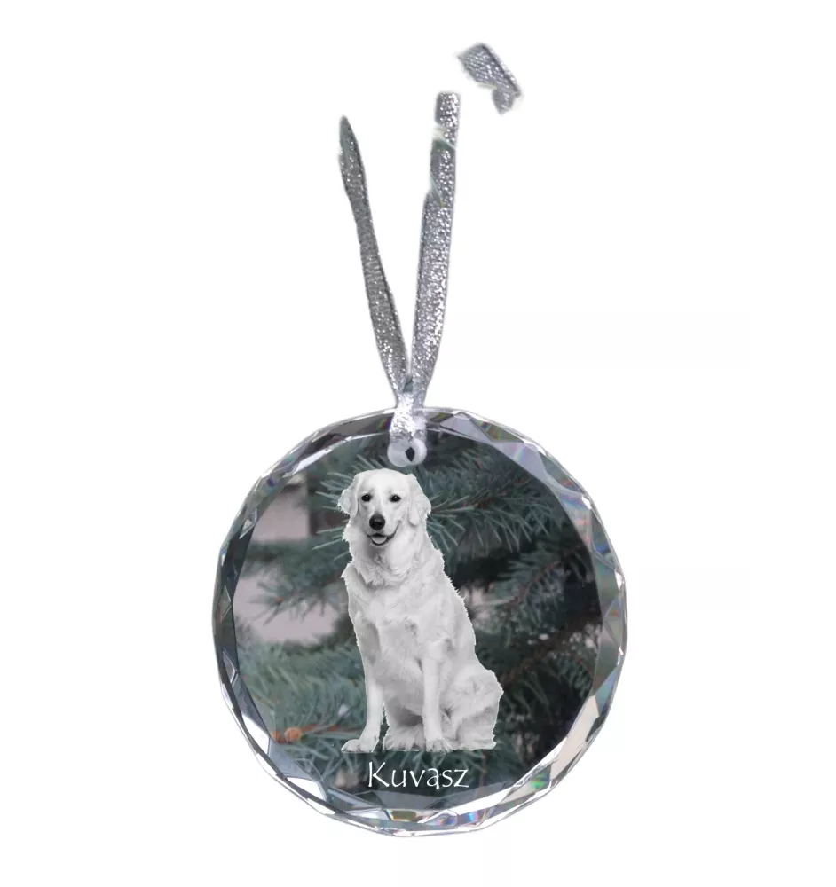 Kuvasz - boule de Noël en cristal avec une photo, photo de chien dans le cristal, décoration personnalisée pour sapin de Noël de la marque Art-Dog