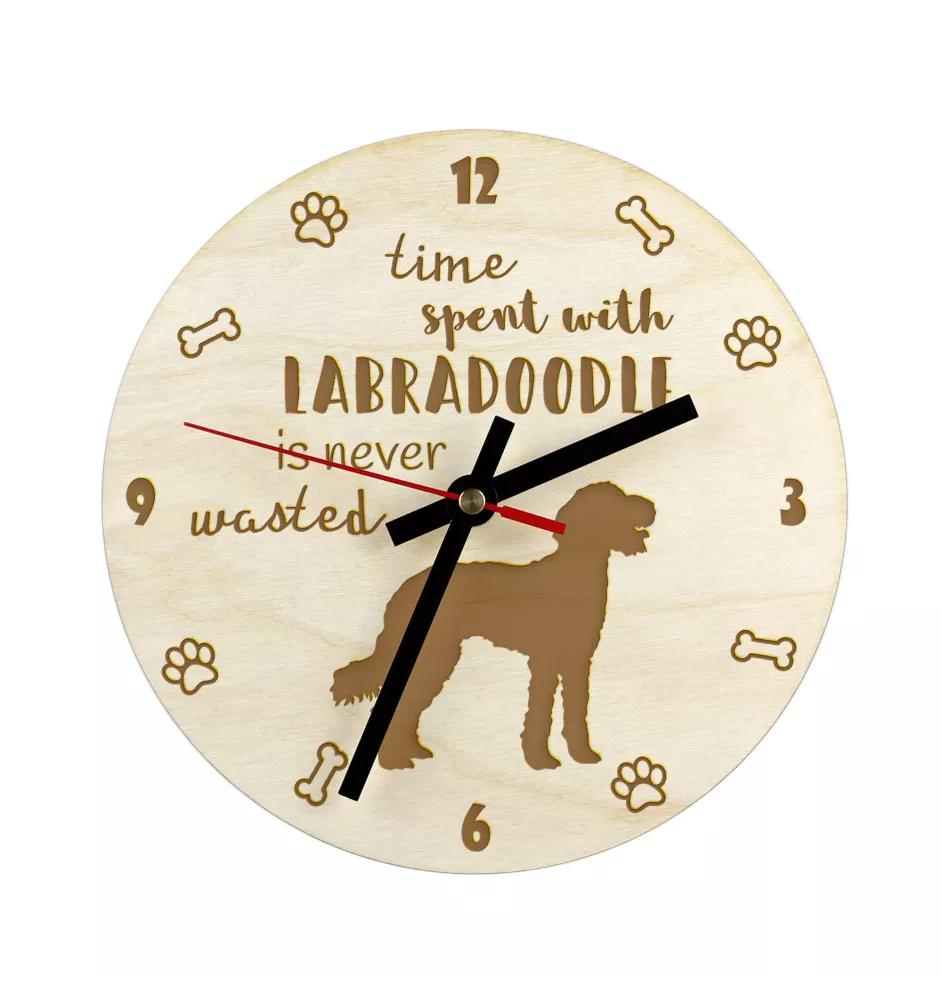 Labradoodle - clock with dog, wooden clock with engraving, personalised clock by Art-Dog