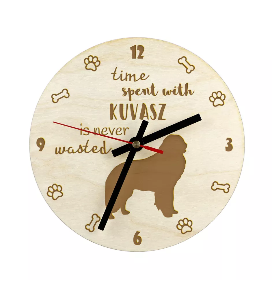 Kuvasz - clock with dog, wooden clock with engraving, personalised clock by Art-Dog