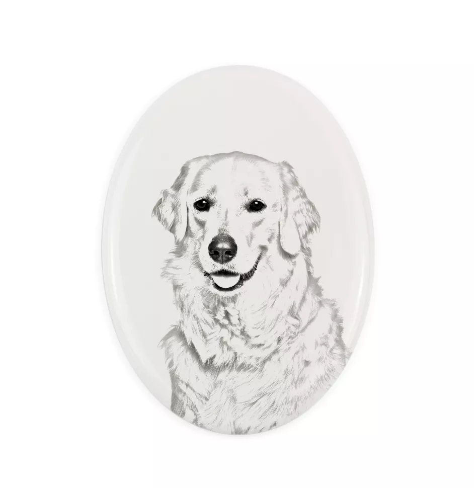 Kuvasz - une plaque commémorative avec une photo de chien, une plaque funéraire avec une impression, une plaque ovale personnalisée de la marque Art-Dog