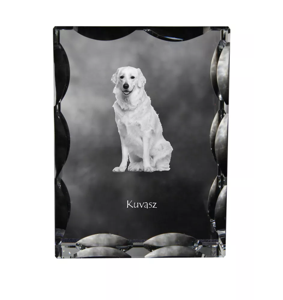 Kuvasz - Kristall mit einem Hundebild, Glasstatuette mit einem Bild, einzigartiger Bilderrahmen der Marke Art-Dog