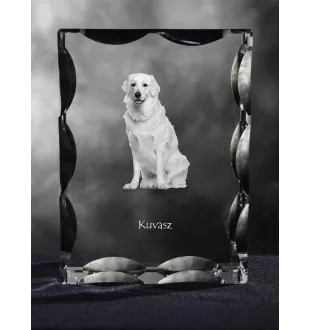Kuvasz - Kristall mit einem Hundebild, Glasstatuette mit einem Bild, einzigartiger Bilderrahmen der Marke Art-Dog