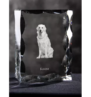 Kuvasz - Kristall mit einem Hundebild, Glasstatuette mit einem Bild, einzigartiger Bilderrahmen der Marke Art-Dog