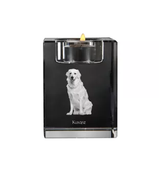 Kuvasz - Bougeoir avec photo de chien, porte bougie en cristal, cadeau personnalisé par la marque Art-Dog
