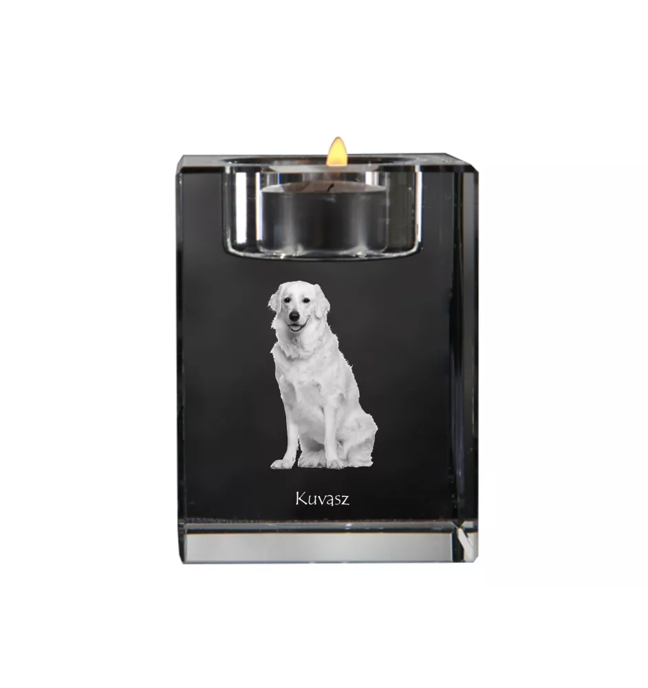 Kuvasz - Bougeoir avec photo de chien, porte bougie en cristal, cadeau personnalisé par la marque Art-Dog