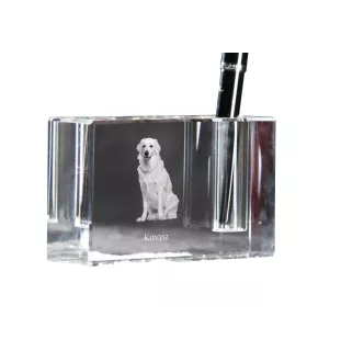 Kuvasz - Porte-stylos, organiseur en cristal avec photo de chien, décoration de bureau unique par la marque Art-Dog