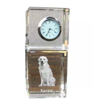 Kuvasz - montre en cristal avec photo, photo de chien dans un cristal, horloge de bureau personnalisée de la marque Art-Dog