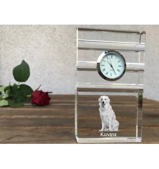 Kuvasz - Glasuhr mit Foto, Foto eines Hundes im Kristall, personalisierte Tischuhr für das Büro der Marke Art-Dog
