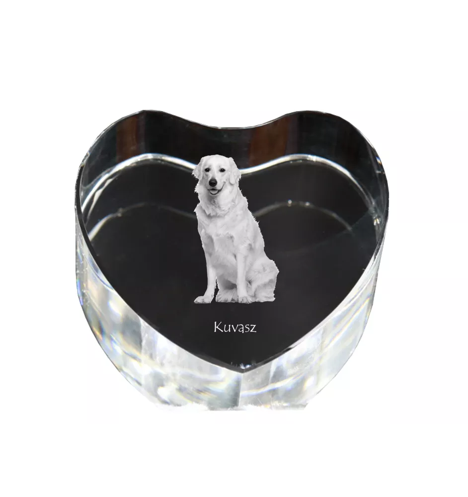 Kuvasz - une photo de chien dans un cristal, un cœur en cristal, un cadre photo exceptionnel de la marque Art-Dog