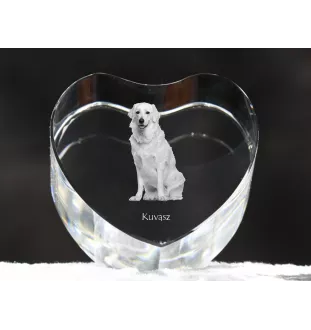 Kuvasz - Hundebild im Kristall, Kristallherz, einzigartiger Bilderrahmen der Marke Art-Dog
