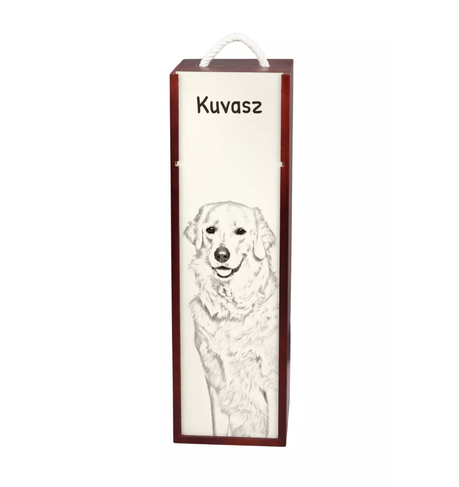 Kuvasz - wine box with a dog, alcohol box with graphics, personalized gift box from the Art-Dog brand