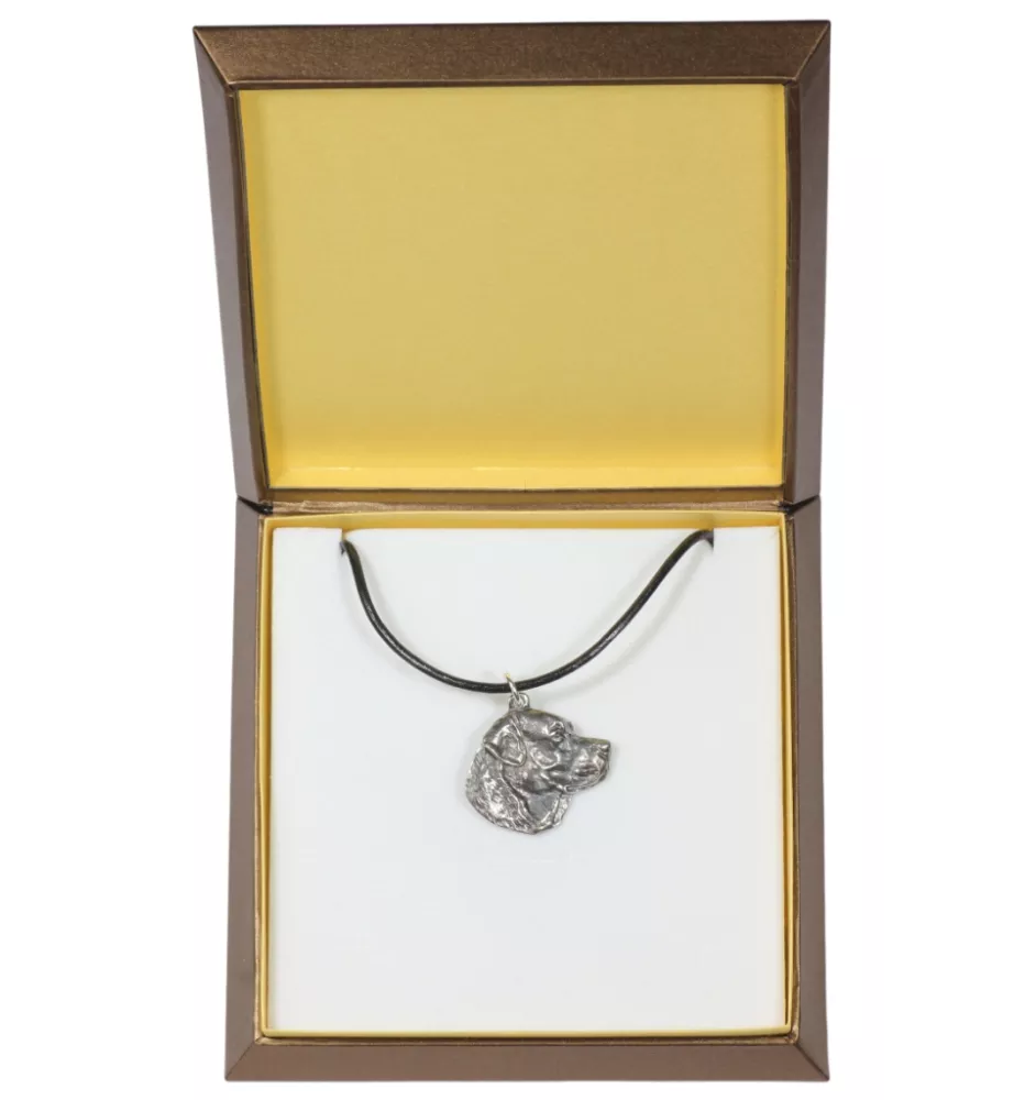 Labrador Retriever - Hundehalsband in Geschenkbox, versilbertes Medaillon für Hundefans, markanter Anhänger der Marke Art-Dog