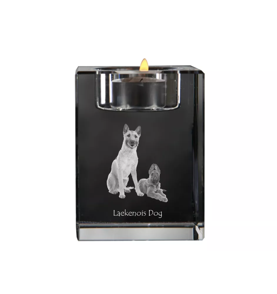 Laekenois chien de berger belge - Bougeoir avec photo de chien, porte bougie en cristal, cadeau personnalisé par la marque Art-Dog