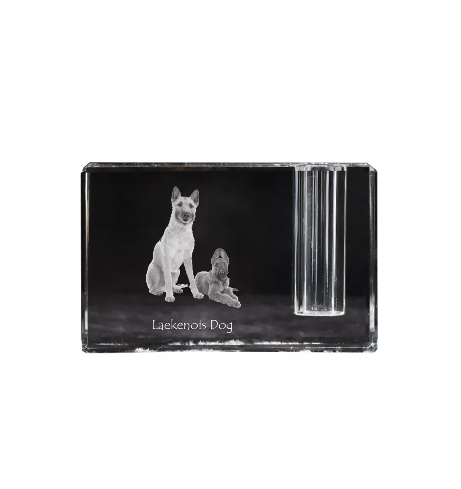 Laekenois Belgian Shepherd Dog - Pen stand, crystal organiser with dog photo, unique desk decoration by Art-Dog brand