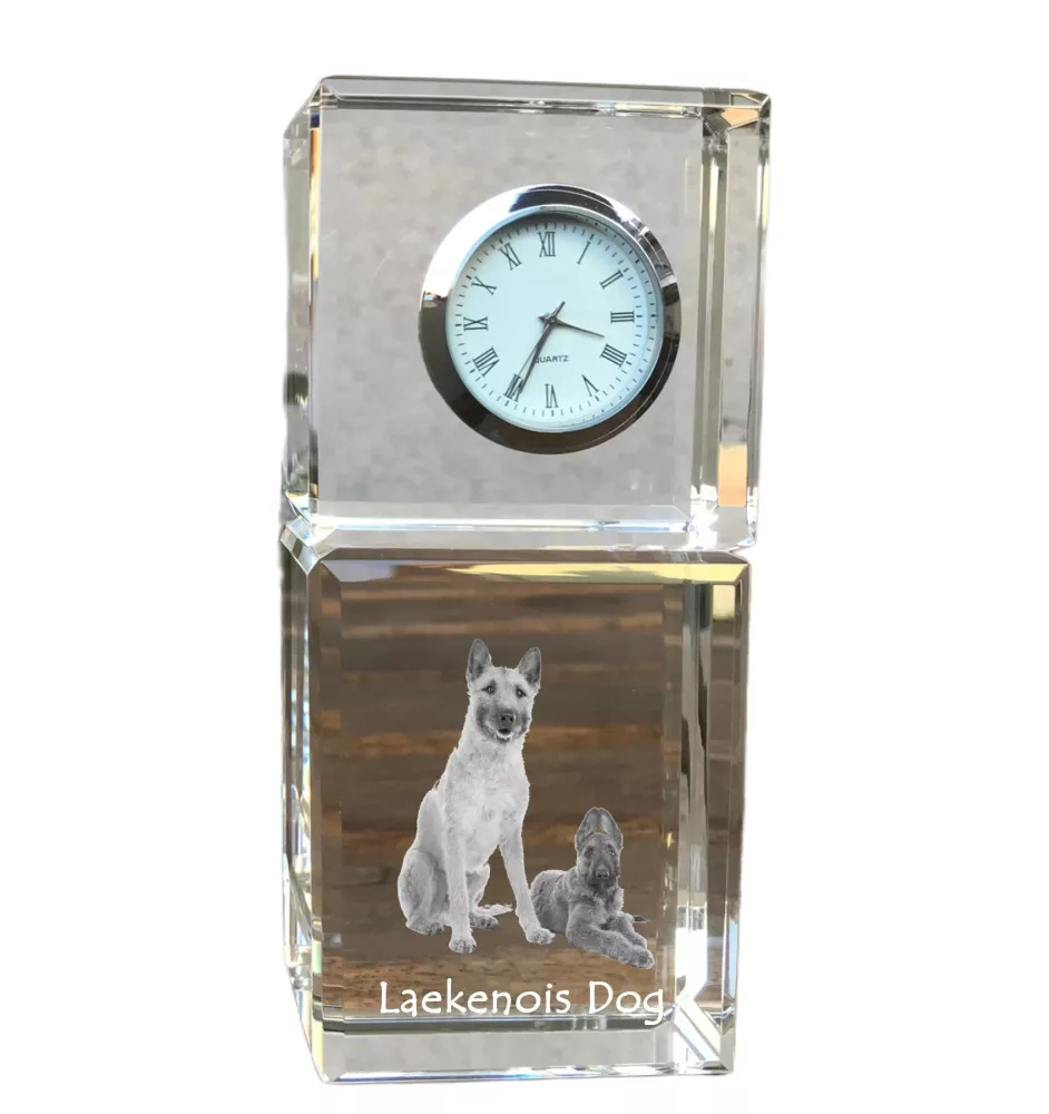 Laekenois chien de berger belge - montre en cristal avec photo, photo de chien dans un cristal, horloge de bureau personnalisée de la marque Art-Dog