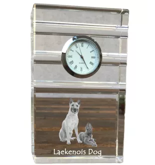 Laekenois Belgischer Schäferhund - Glasuhr mit Foto, Foto eines Hundes im Kristall, personalisierte Tischuhr für das Büro der Marke Art-Dog