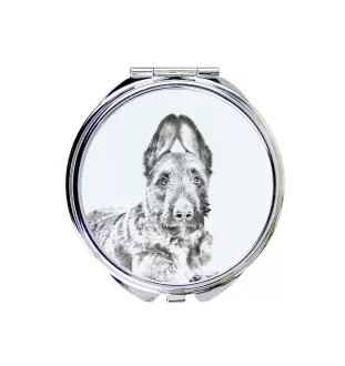 Laekenois Belgischer Schäferhund - Taschenspiegel mit Hund, personalisierter Taschenspiegel, kompakter Spiegel mit Art-Dog-Logo