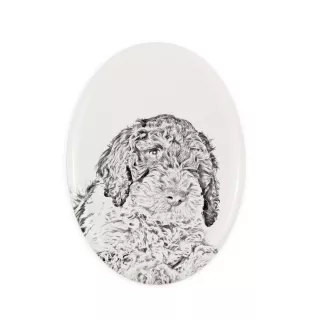 Chien d'eau romagnol, Lagotto Romagnolo - une plaque commémorative avec une photo de chien, une plaque funéraire avec une impression, une plaque ovale personnalisée de la marque Art-Dog
