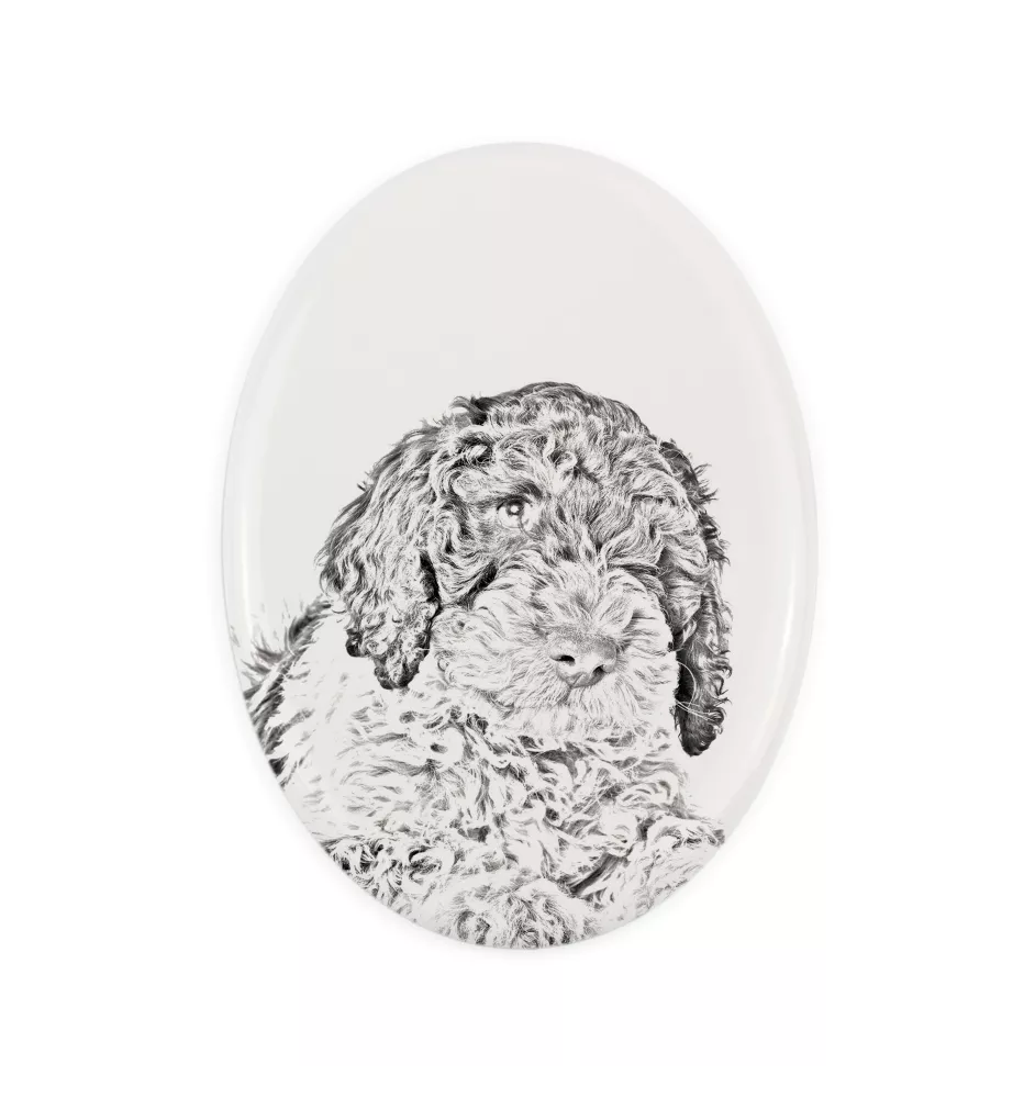 Chien d'eau romagnol, Lagotto Romagnolo - une plaque commémorative avec une photo de chien, une plaque funéraire avec une impression, une plaque ovale personnalisée de la marque Art-Dog