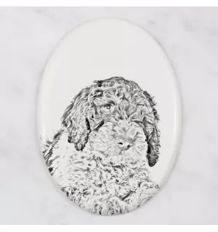 Wasserhund der Romagna, Lagotto Romagnolo - Gedenktafel mit einem Foto eines Hundes, Grabplatte mit Druck, personalisierte ovale Platte der Marke Art-Dog
