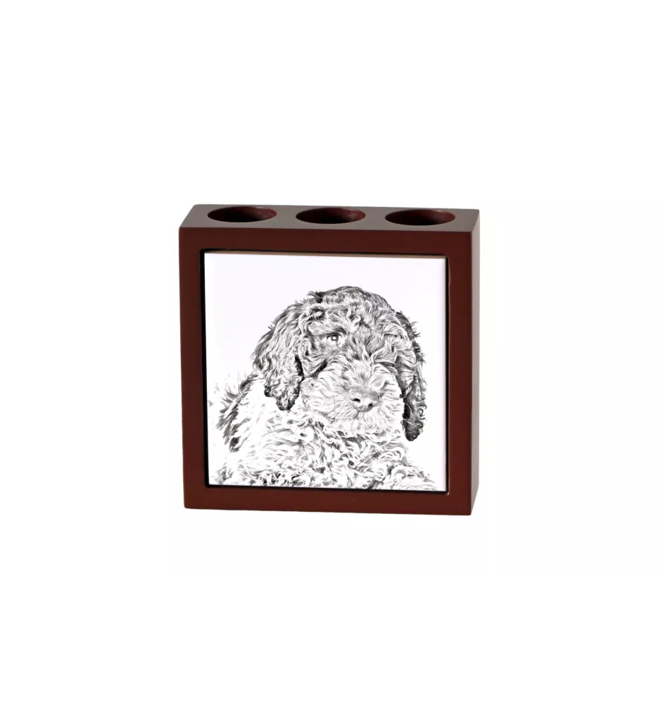 Romagna Water Dog, Lagotto Romagnolo - pen holder with a dog, desk organizer with a print, personalized desk decoration from the Art-Dog brand.