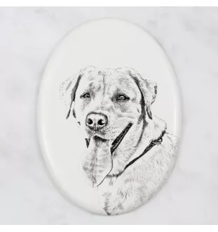 Labrador Retriever I - Gedenktafel mit einem Foto eines Hundes, Grabplatte mit Druck, personalisierte ovale Platte der Marke Art-Dog