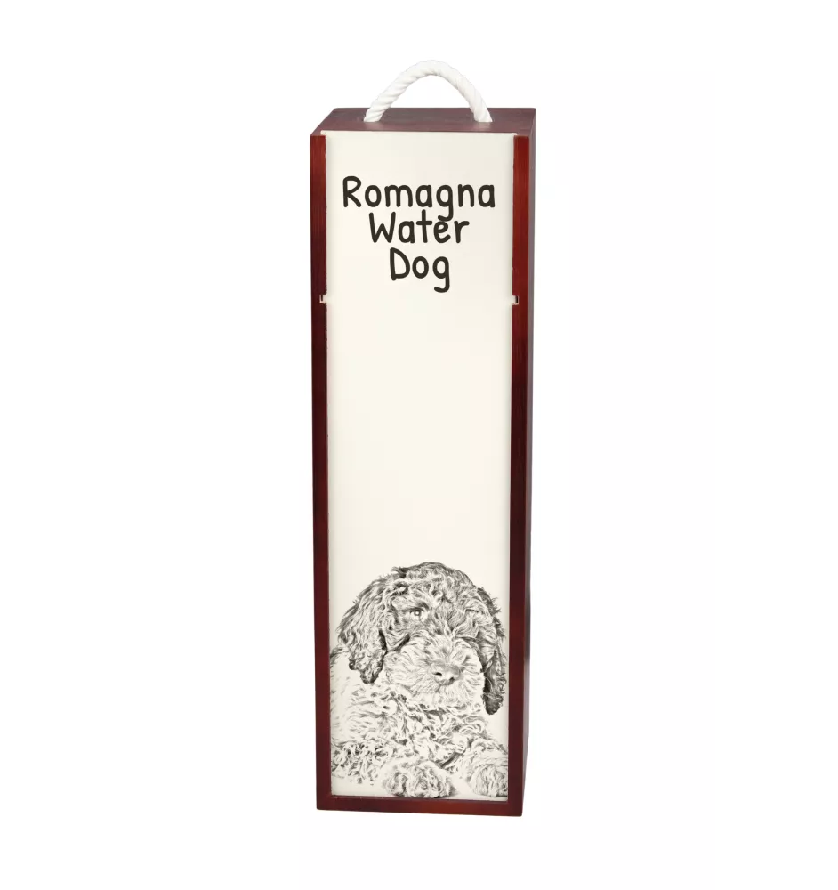Wasserhund der Romagna, Lagotto Romagnolo - Weinbox mit Hund, Alkoholbox mit Grafik, personalisierte Geschenkbox der Marke Art-Dog
