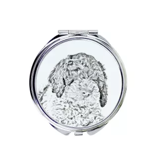 Wasserhund der Romagna, Lagotto Romagnolo - Taschenspiegel mit Hund, personalisierter Taschenspiegel, kompakter Spiegel mit Art-Dog-Logo