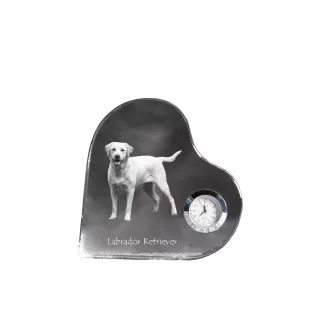 Labrador Retriever I - Kristalluhr mit einem Hundebild, Herzregal-Uhr, personalisierte Standuhr der Marke Art-Dog