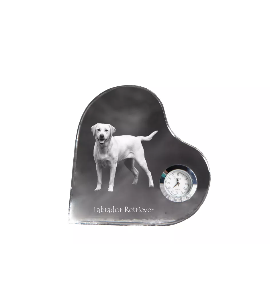 Labrador Retriever I - Kristalluhr mit einem Hundebild, Herzregal-Uhr, personalisierte Standuhr der Marke Art-Dog