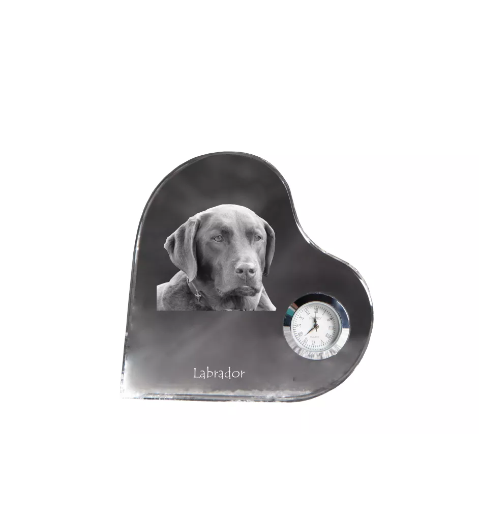 Labrador Retriever - Kristalluhr mit einem Hundebild, Herzregal-Uhr, personalisierte Standuhr der Marke Art-Dog