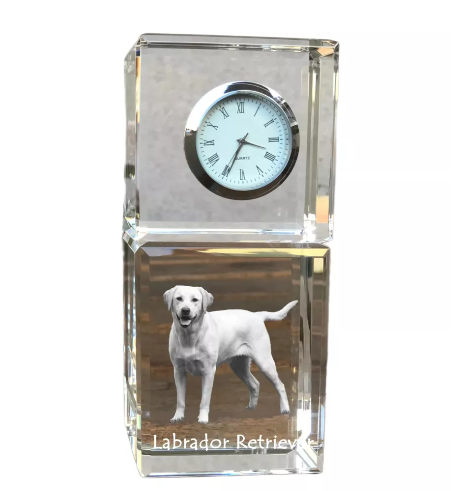 Labrador Retriever I - crystal clock with a photo, a photo of a dog in crystal, personalized desk clock by Art-Dog brand