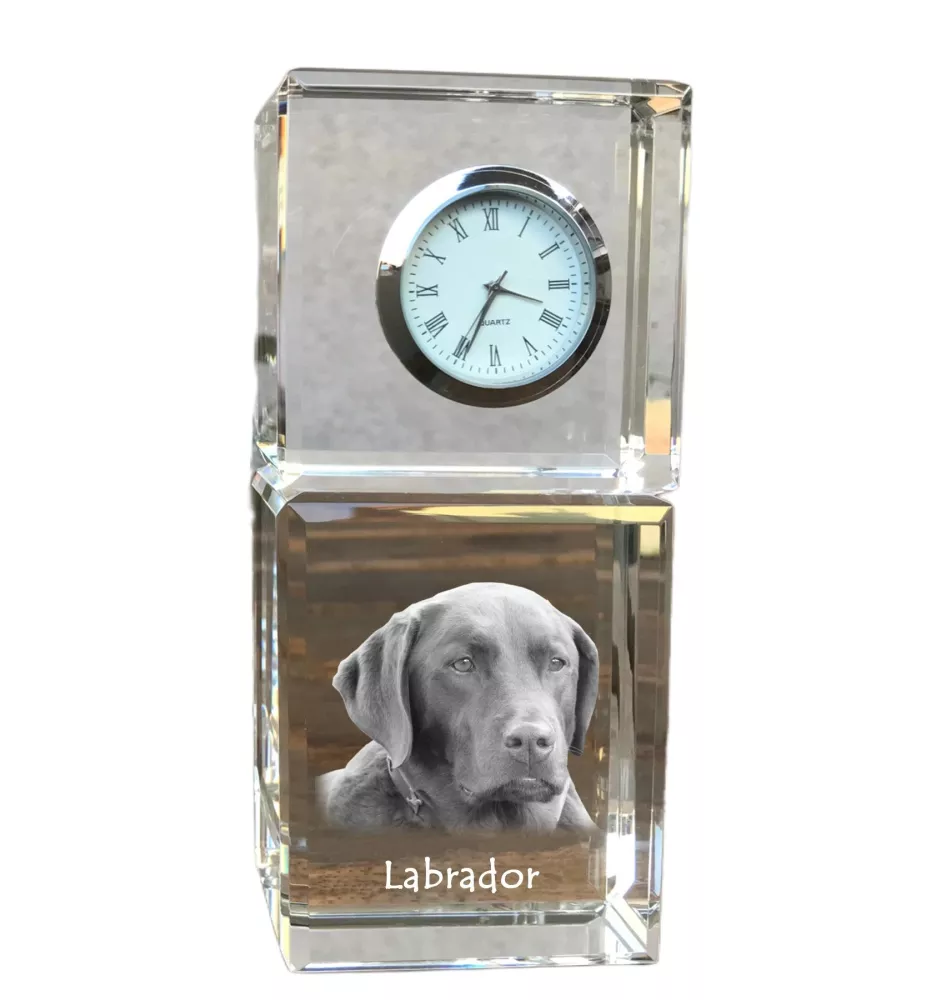 Labrador Retriever - Kristalluhr mit Foto, Hundebild im Kristall, personalisierte Schreibtischuhr von Art-Dog.